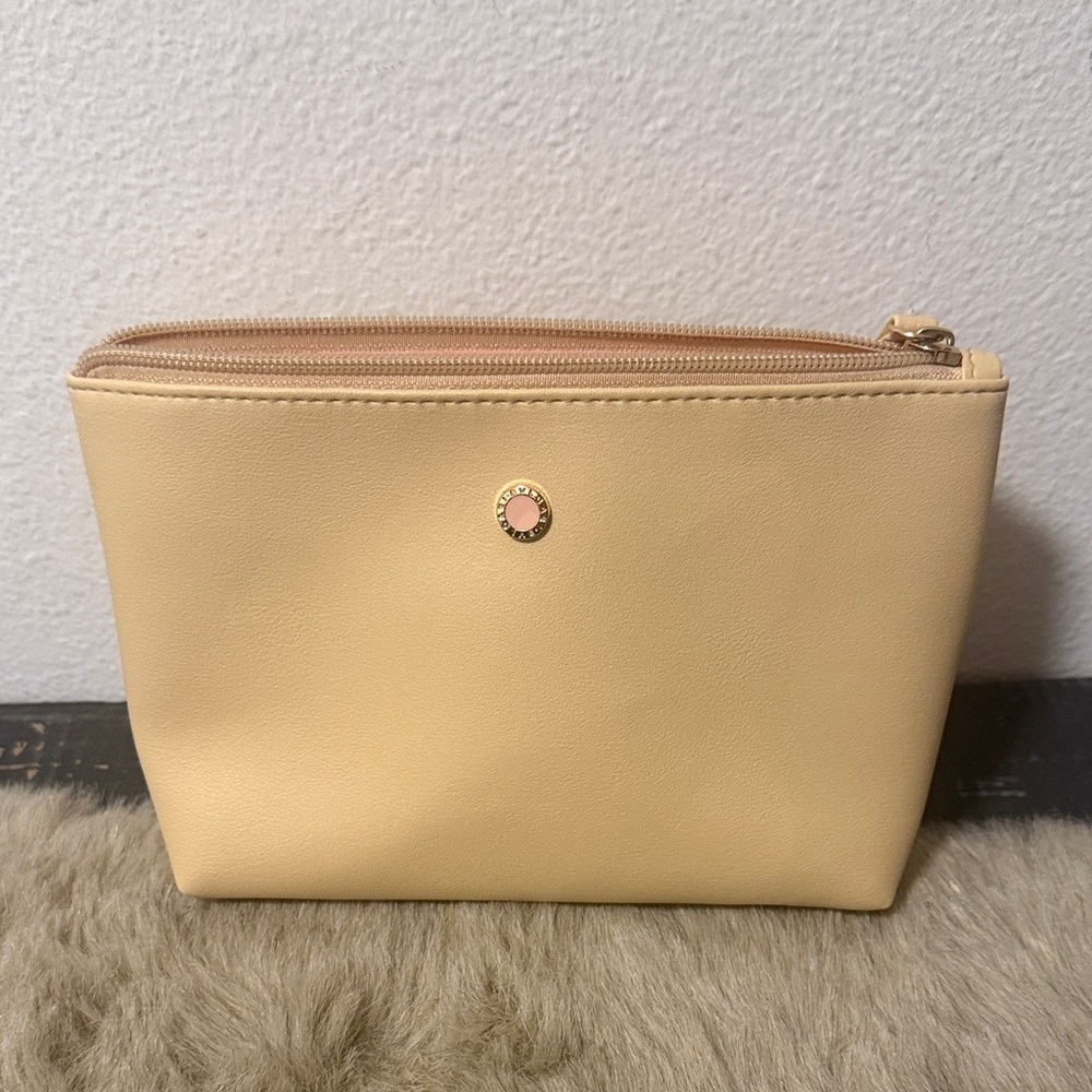 Bulgari Pale Yellow Leather Cosmetic Pouch with Gold Logo